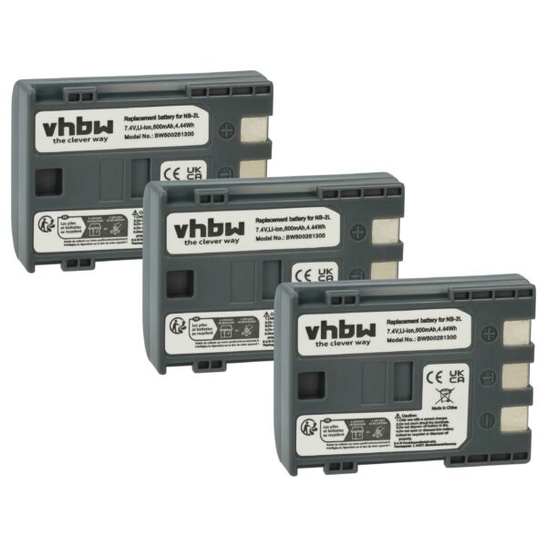 Bateria vhbw 3x para Câmaras Canon - Substitui NB-2LH, NB-2L - 600 mAh 7.2V Li-Ion