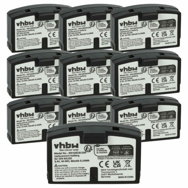 Bateria Wireless vhbw 10x para Auscultadores Sennheiser BA151, BA150 - 60 mAh 2.4 V NiMH