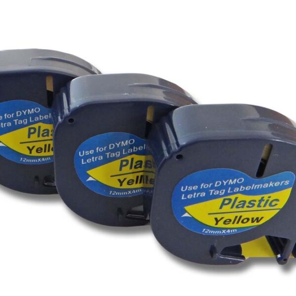 Fita de Etiquetas vhbw para Dymo 91202 - 12 mm Preto sobre Amarelo (Pack 3)