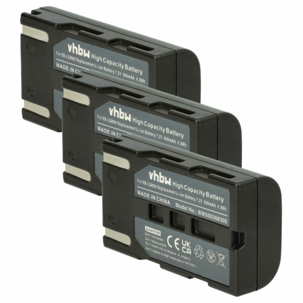 Bateria para Videocâmara Samsung vhbw - 3x Bateria 600 mAh 7.2V Li-Ion (SB-LSM160, SB-LSM320, SB-LSM80)