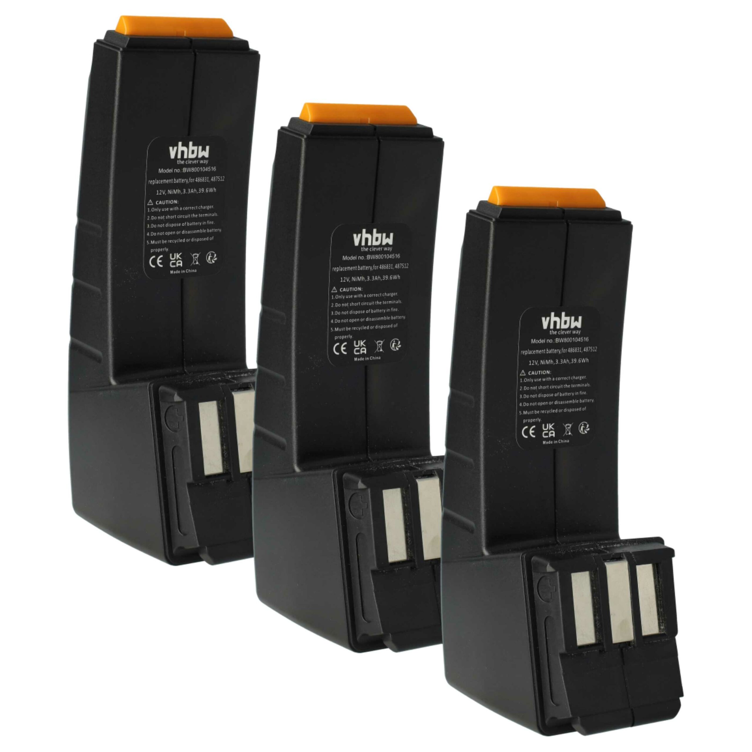 3x Bateria vhbw para Ferramenta Elétrica Festool 487512, 488844 - 3300 mAh, 12 V, NiMH