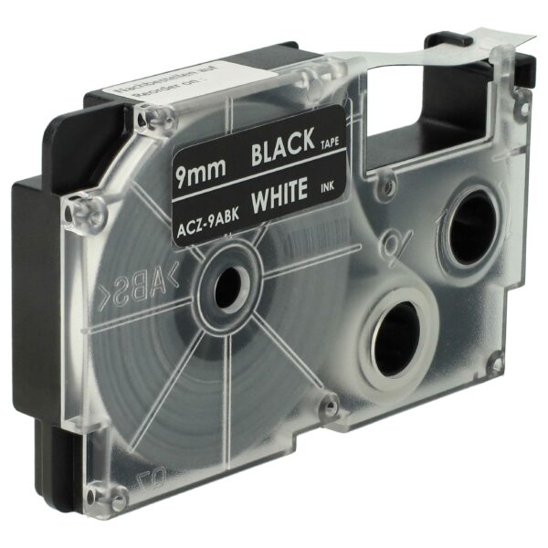 Fita de Etiquetas vhbw compatível com Casio XR-9ABK, XR-9ABK1 - 9 mm Branco sobre Preto