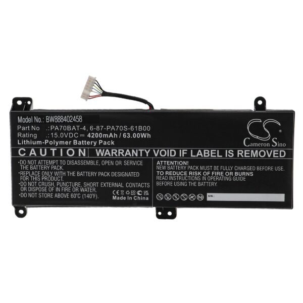 Bateria vhbw para Clevo PA70BAT-4, 6-87-PA70S-61B00 - 4200 mAh 15 V Li-polymer