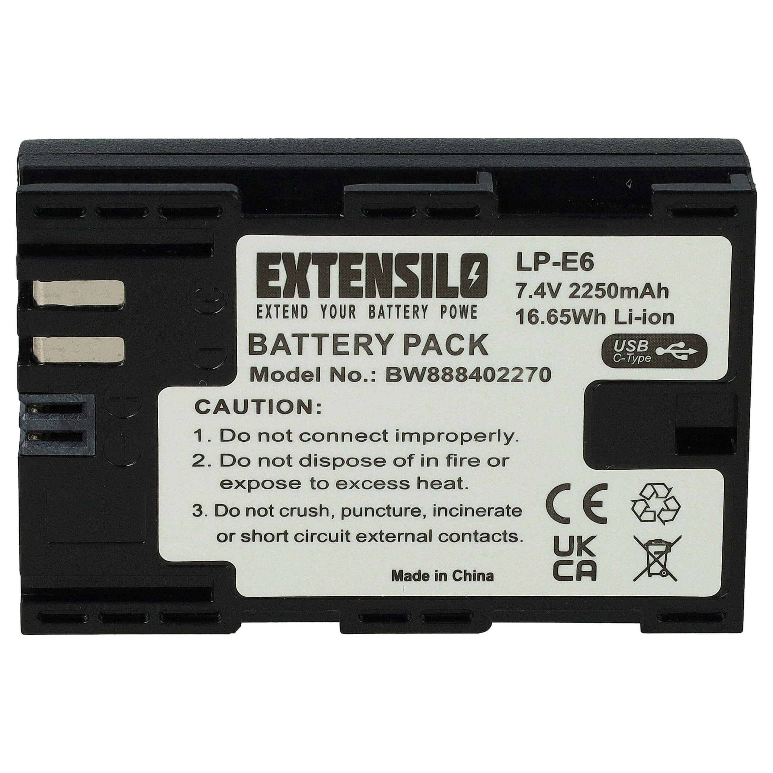 3x Baterias EXTENSILO para Canon LP-E6 - 2250mAh, 7.4V, com Porta USB-C - Image 3