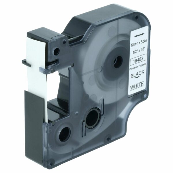 Fita de Etiquetas vhbw Compatível com Dymo 18483 - 12 mm Preto sobre Branco, Poliéster