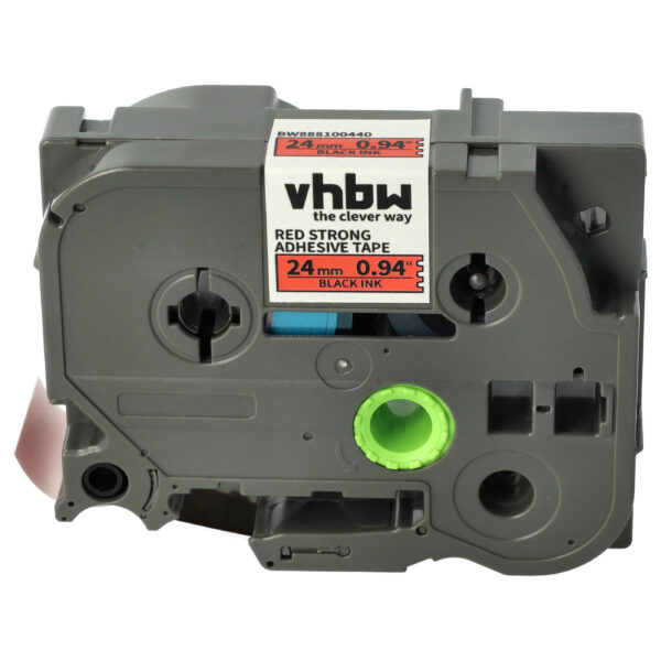 Fita de Etiquetagem vhbw Compatível Brother TZE-S451 - 24 mm Preto sobre Vermelho, Extra Resistente
