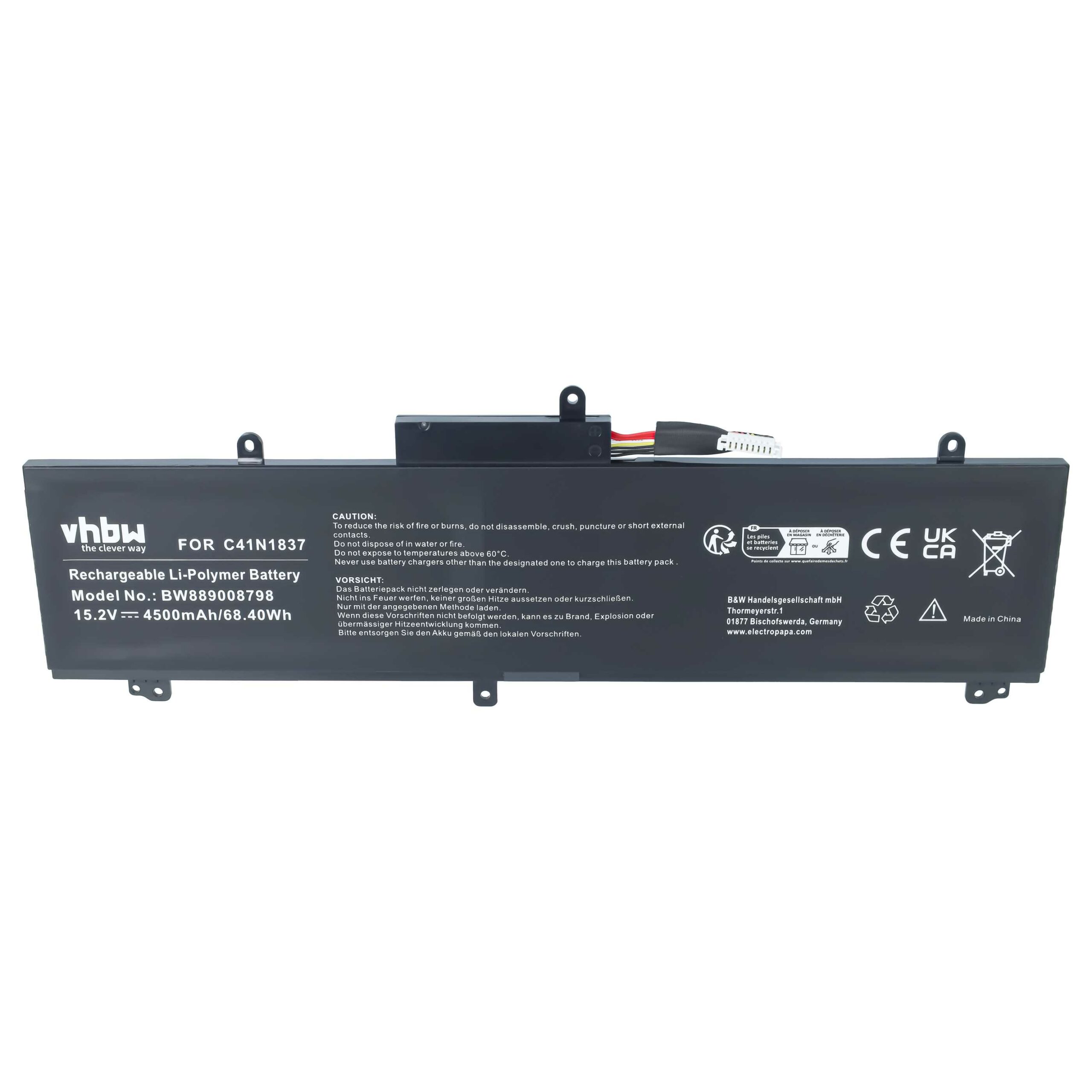 Bateria vhbw para ASUS Zephyrus S GX502 e compatíveis - Li-Polymer 15.2V 4500mAh (Substitui C41N1837) - Image 3