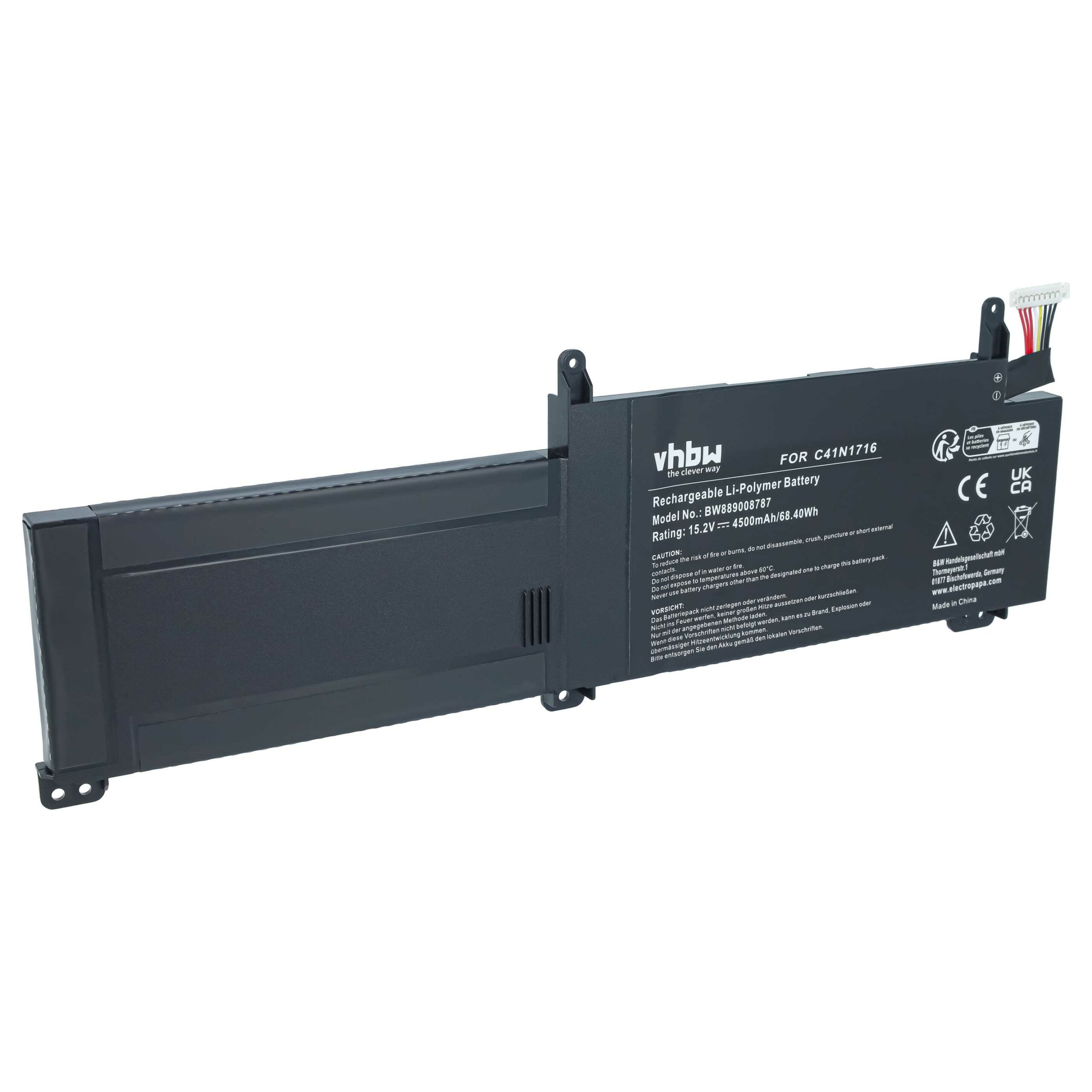 Bateria vhbw para ASUS ROG Strix GL703GM - Substitui C41N1716, Li-Polymer, 15.2V, 4500 mAh