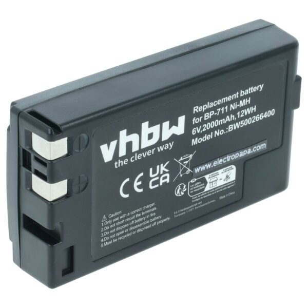 Bateria vhbw para Videocâmara Canon BP-818, BP-729, BP-726, BP-722D, BP-714, BP-711 - 2000 mAh 6V NiMH