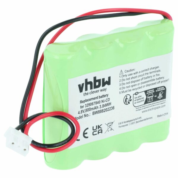 Bateria de substituição vhbw para iluminação de emergência Schneider 4BD-AA800BT - 800 mAh 4.8 V NiCd