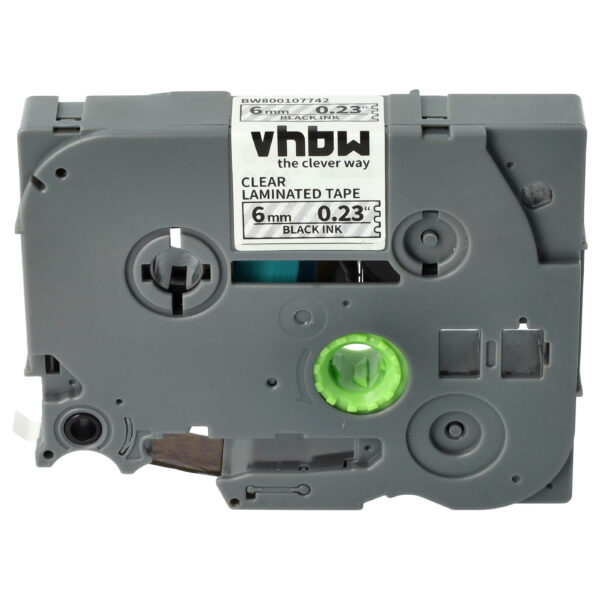 Fita de Etiquetas vhbw Substitui Brother TZE-111 - 6 mm Preto sobre Transparente