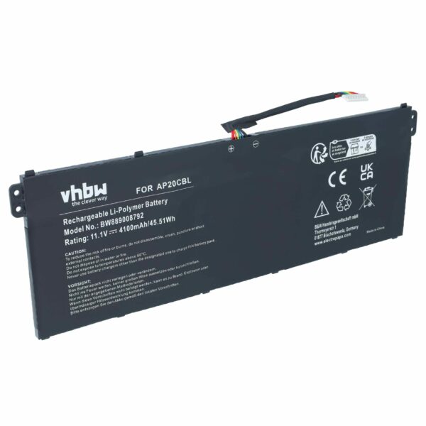 Bateria vhbw para Acer Swift 3 SF314-43 e outros - Li-Polymer 11.1V 4100mAh (substitui AP20CBL)
