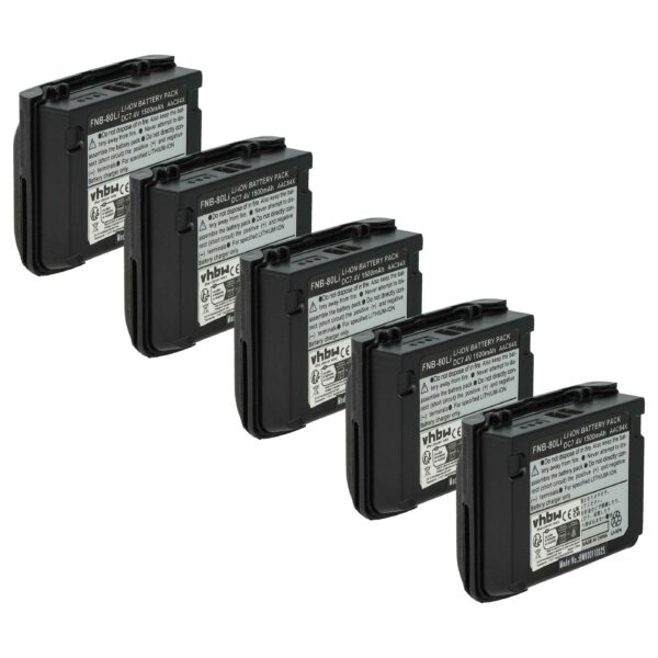 Bateria vhbw 5x para Vertex Yaesu FNB-V80li, FNB-80Li - 1500 mAh 7.4 V Li-Ion