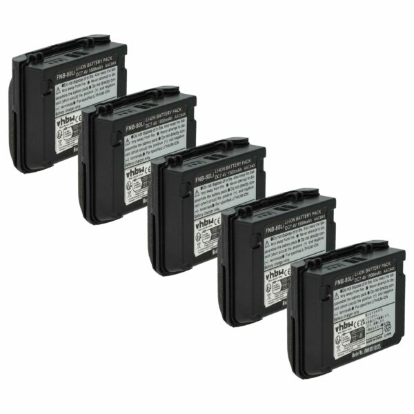 Bateria vhbw 5x para Vertex Yaesu FNB-V80li, FNB-80Li - 1500 mAh 7.4 V Li-Ion