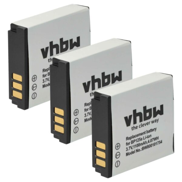 Bateria vhbw para Câmara Samsung IA-BP125A / HMX-M10 / HMX-Q10 1100 mAh 3.6 V (3 unidades)