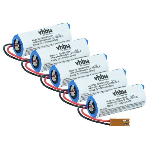 Bateria de Substituição Controlador Industrial 5x vhbw A02B0200K102 - 2000mAh 3V Li-Ion