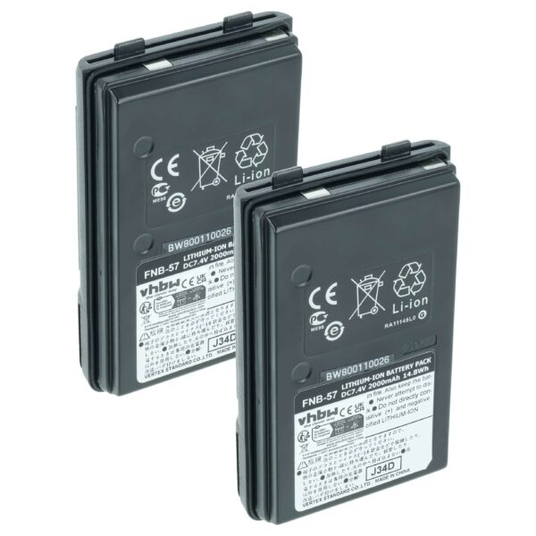 2x Bateria vhbw para Yaesu, Vertex FNB-57, FNB-V57 e similares, Li-Ion 2000mAh