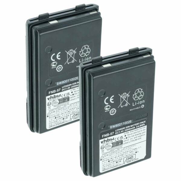 2x Bateria vhbw para Yaesu, Vertex FNB-57, FNB-V57 e similares, Li-Ion 2000mAh