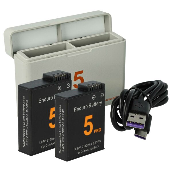 Conjunto de bateria e carregador para câmara DJI - 2x bateria Li-Ion 2100 mAh + berço carregador USB