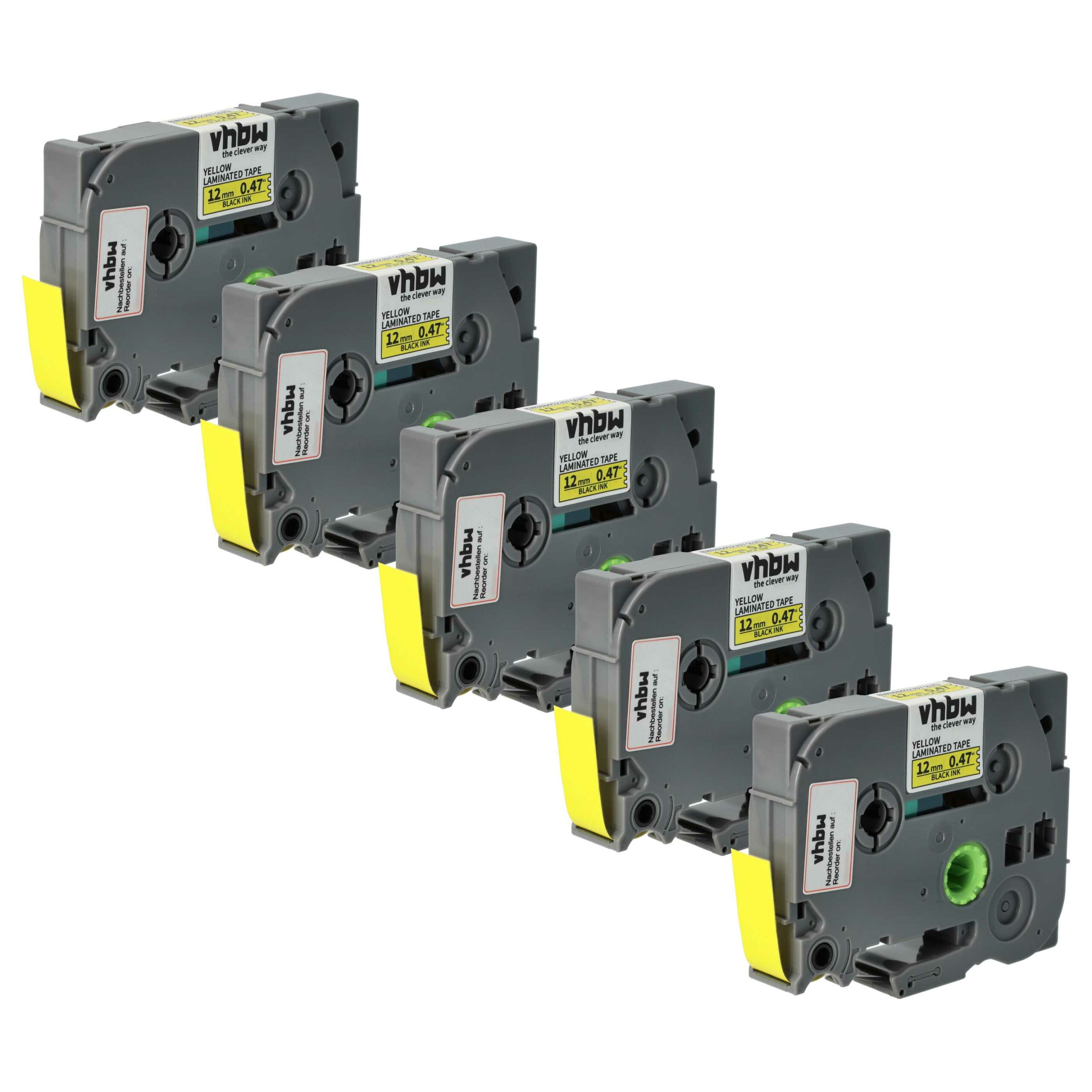 5x Fitas de Etiquetas vhbw compatíveis com Brother TZE-631S - 12 mm Preto sobre Amarelo