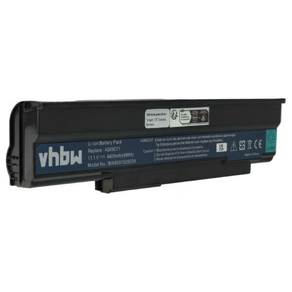 Bateria vhbw para Acer compatível com AS09C75, AS09C31, AS09C70, AS09C71 - 4400 mAh 11.1 V Li-Ion