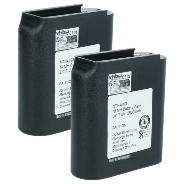2 Baterias vhbw NiMH 7.5V 2700mAh para Rádios Motorola CB (NTN4538, NTN4593A, NTN4593B, NTN4592, NTN4593)
