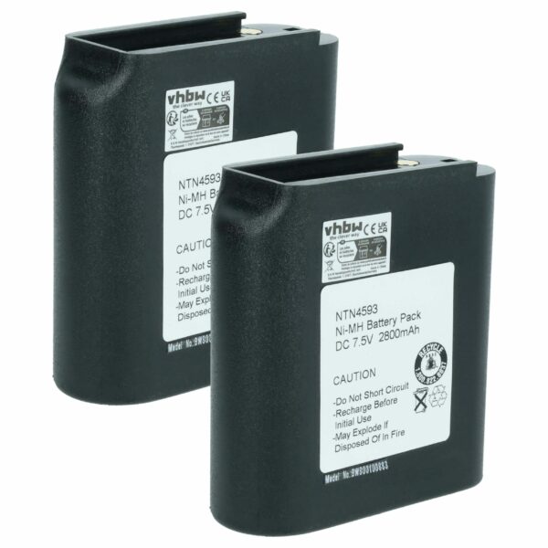 2 Baterias vhbw NiMH 7.5V 2700mAh para Rádios Motorola CB (NTN4538, NTN4593A, NTN4593B, NTN4592, NTN4593)