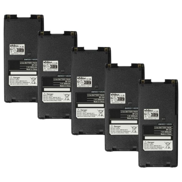 Bateria vhbw 5x para Rádio Icom BP-211, BP-210N, BP-210, BP-209N, BP-209 - 2000 mAh 7.4V Li-Ion + Clip de Cintura