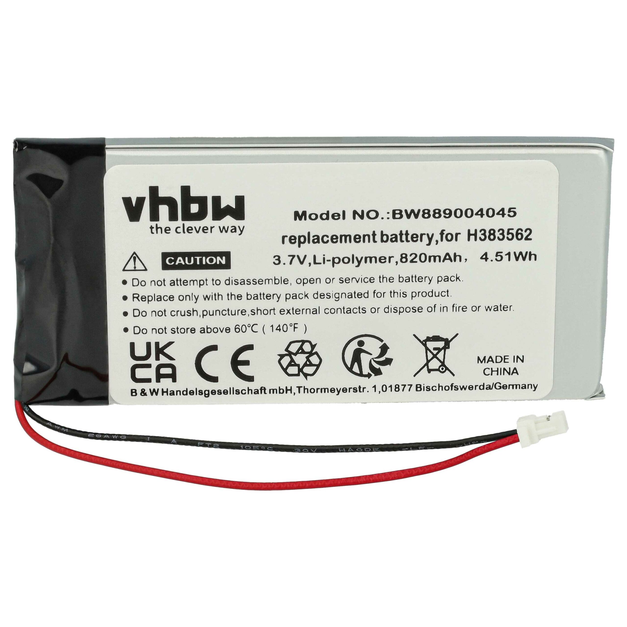 Bateria vhbw para auscultadores sem fios Sennheiser 534403, H383562 - 820 mAh 3.7 V Li-polímero - Image 3