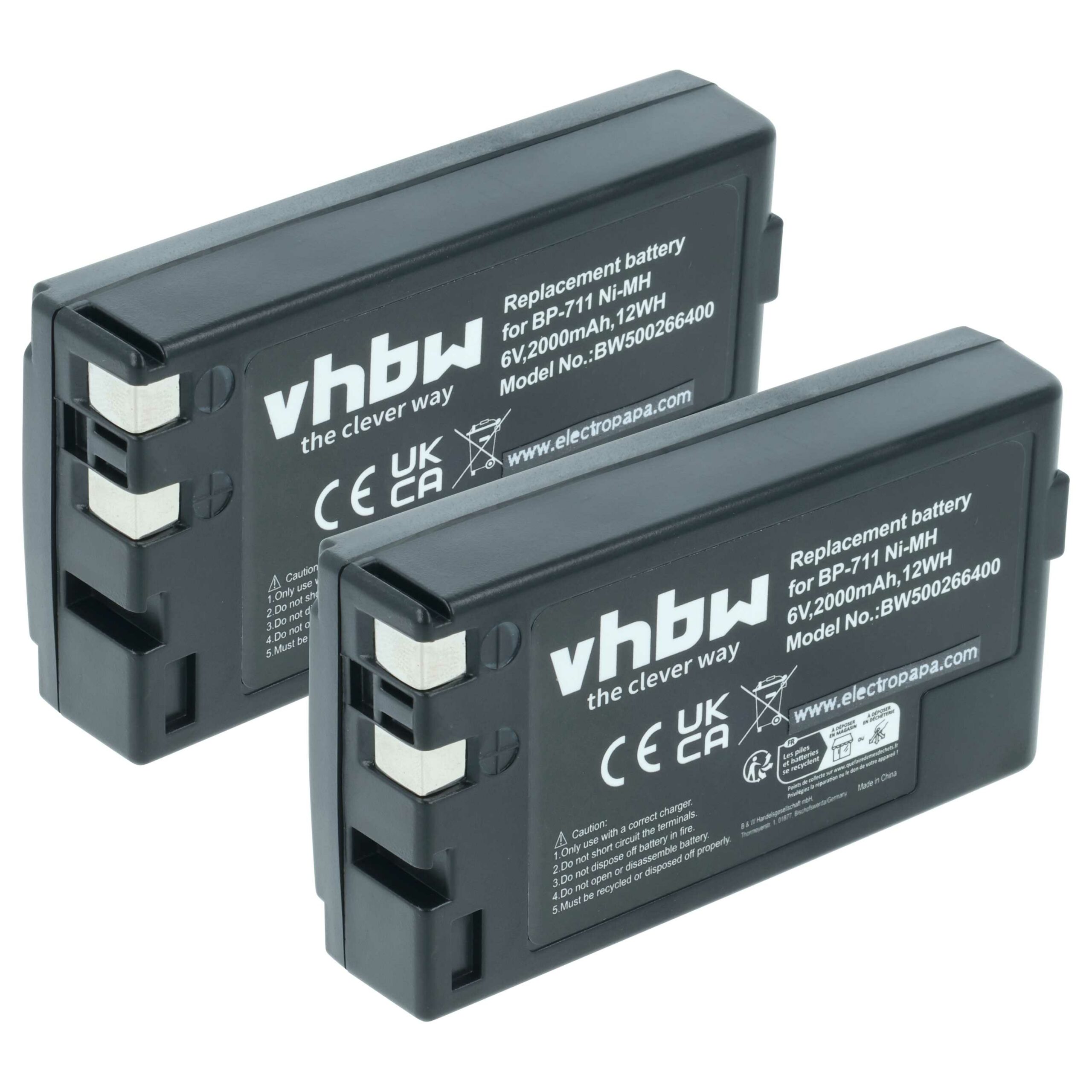 Bateria vhbw 2x para Câmaras de Vídeo Canon BP-818, BP-729, BP-726, BP-722D, BP-714, BP-711 - 2000 mAh 6V NiMH