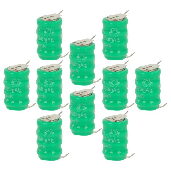 10x Bateria Botão vhbw V80H 3 Pinos para Modelismo e Lâmpadas Solares - 80 mAh 4.8 V NiMH