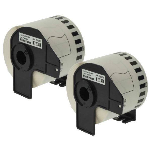 2x Rolos de Etiquetas vhbw para Brother DK-22205 - 62 mm x 30.48 m + Suporte