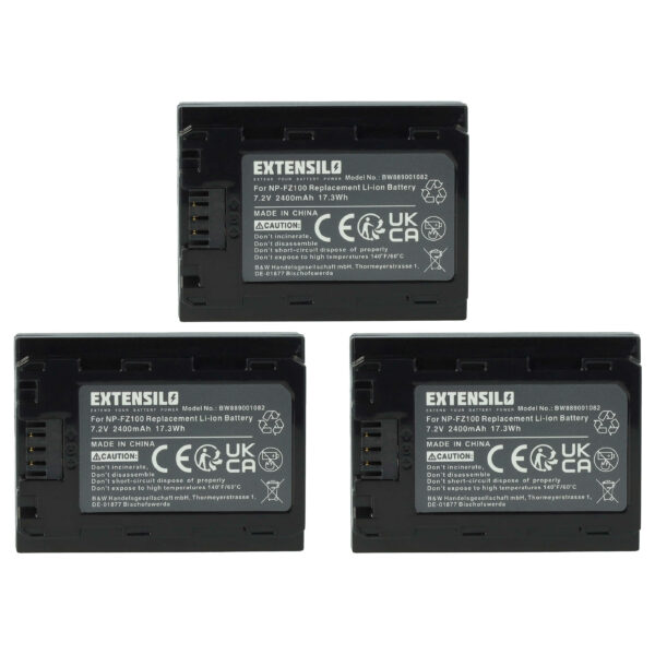 Pack 3x Bateria EXTENSILO NP-FZ100 - 2400mAh, 7.2V, Li-Ion para Sony