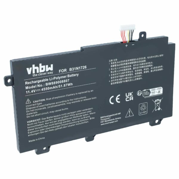 Bateria vhbw para ASUS FX504 - Substitui B31N1726, Li-Polymer, 11.4V, 4550mAh
