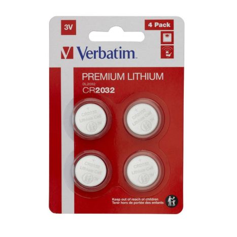 Pack de 4 Pilhas Botão VERBATIM CR2032 - 3V