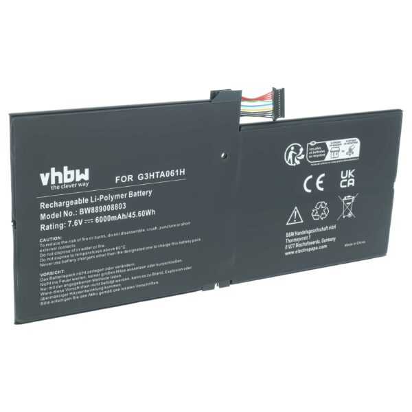 Bateria vhbw para Microsoft Surface Pro 7 1866, Li-Polymer, 7.6 V, 6000 mAh