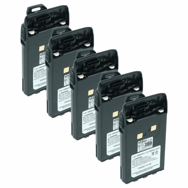 Bateria vhbw 5x 1400 mAh 7.4V Li-Ion para Rádios Albrecht, Wouxun, Midland, Dynascan - Substitui BLO-004, BLO-007, BLO-001 + Clip