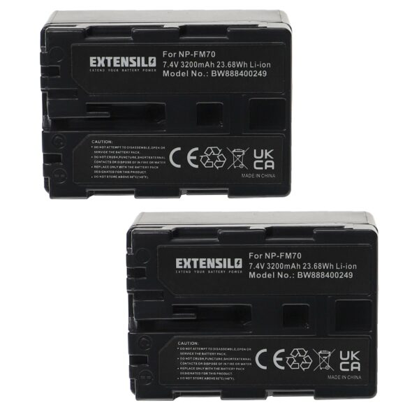 2 Baterias EXTENSILO NP-FM55H, NP-FM91, NP-FM90, NP-FM70, NP-FM50, NP-FM30 - 3200mAh 7.4V Li-Ion