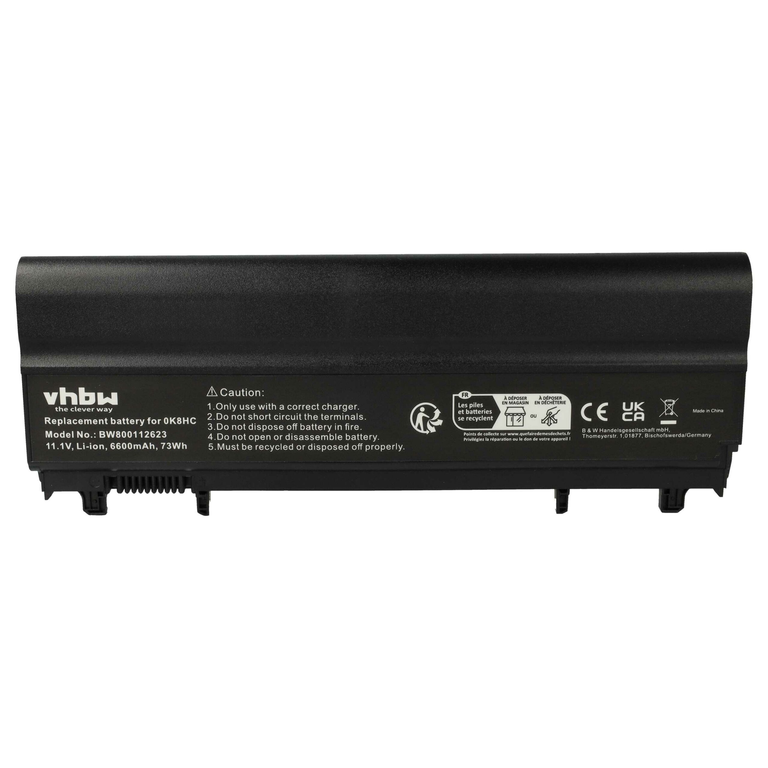 Bateria vhbw para Portátil Dell 0FT69, 045HHN, 0K8HC, 0FT6D9, 0M7T5F, 0NVWGM - 6600 mAh 11.1V Li-Ion - Image 3