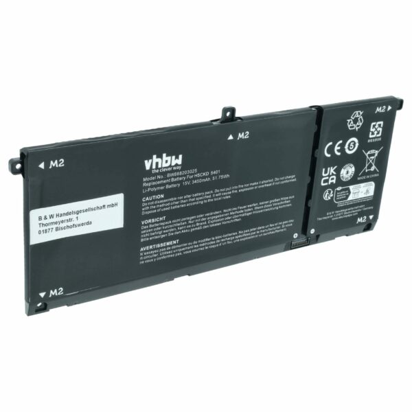 Bateria vhbw para Dell 9077G, H5CKD, TXD0 - 3450 mAh 15 V Li-polymer