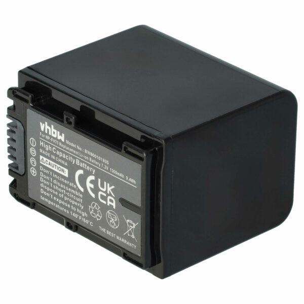 Bateria vhbw para Câmaras de Vídeo Sony NP-FV40, NP-FV50, NP-FV100, NP-FV60, NP-FV30 - 1300 mAh 7.2 V Li-Ion