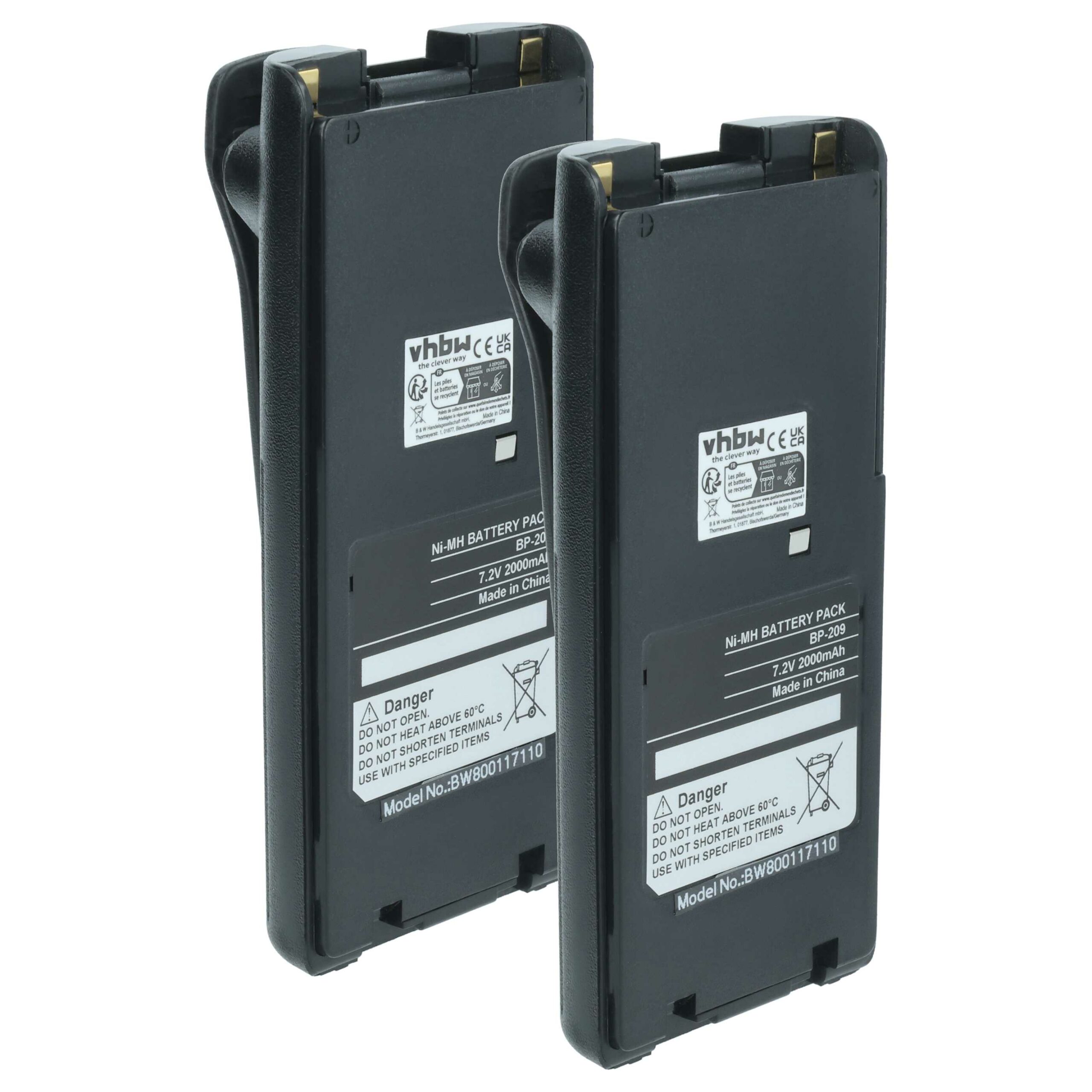 2 Baterias vhbw 2000 mAh 7.2V NiMH para Rádios Icom BP-210N, BP-210, BP-209N, BP-209, BP-222N, BP-222