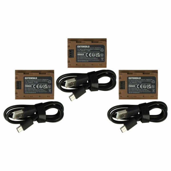 Pack de 3 Baterias EXTENSILO Compatíveis com Sony NP-FZ100 - 2400mAh, 7.2V, Li-Ion, com Porta USB-C