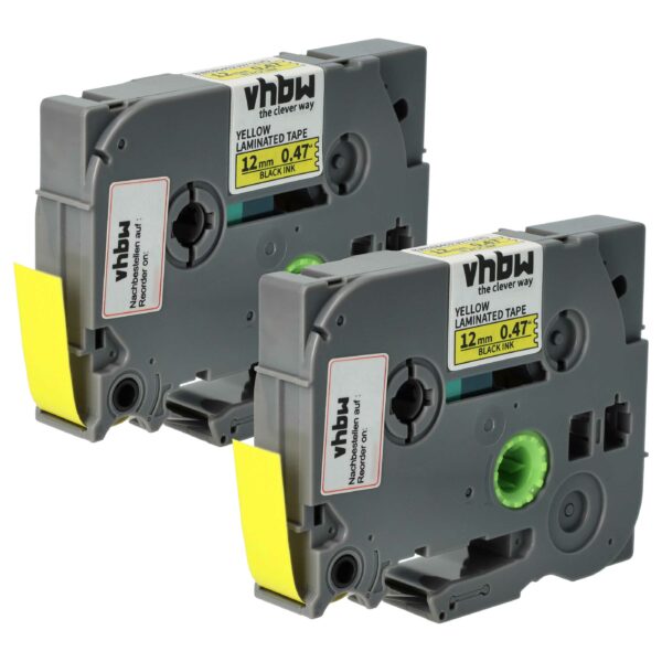 2x Cassete de Fita de Etiqueta Compatível com Brother TZE-631S 12mm Preto sobre Amarelo Laminada 4m