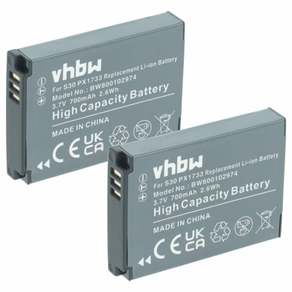 2x Bateria vhbw para Toshiba Camileo S30 700mAh