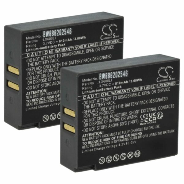 Bateria de Substituição para Auscultadores Eartec LX600LI - 2 Unidades, 810 mAh, 3.7 V, Li-Ion