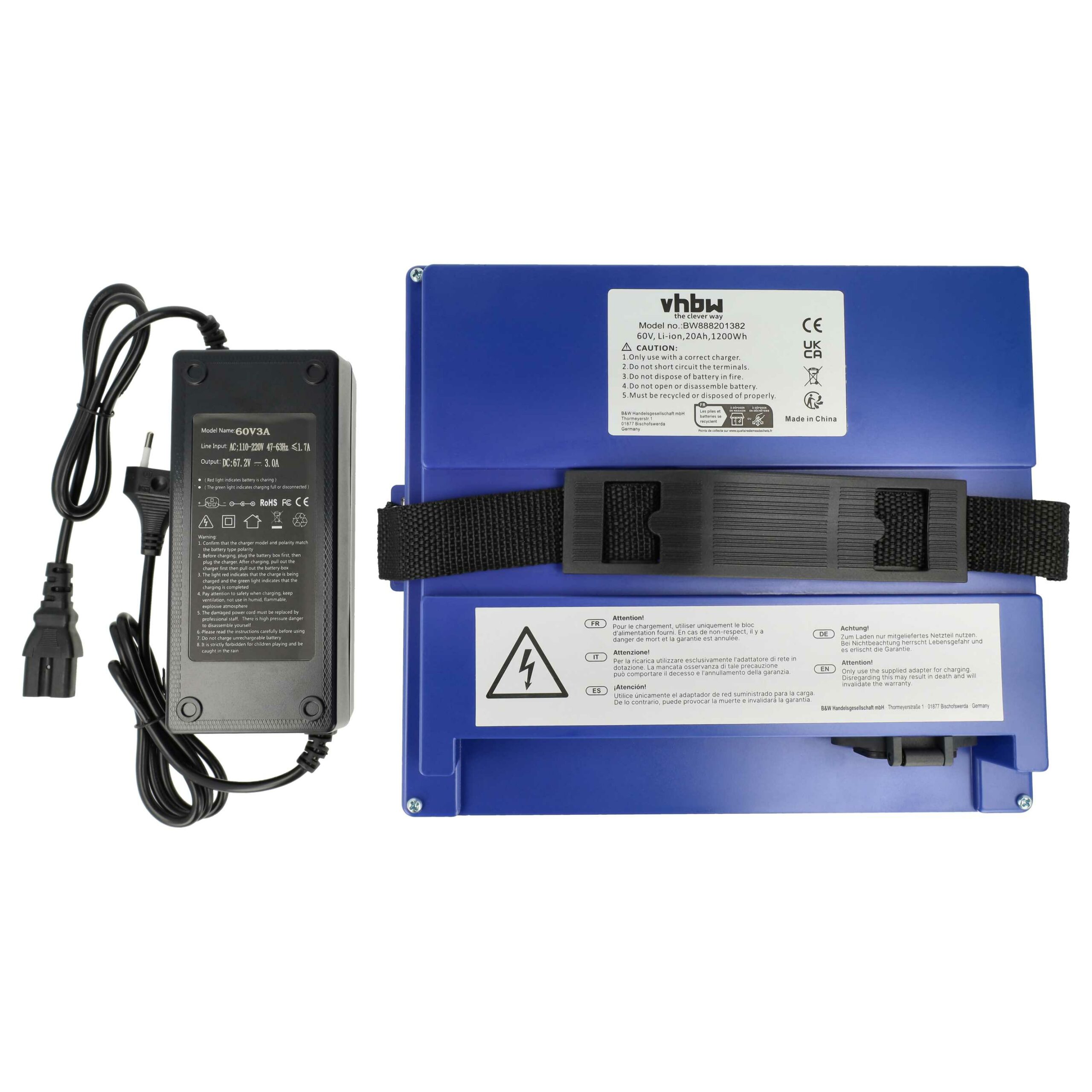 Bateria vhbw para Trotinete Elétrica - 20 Ah 60 V Li-Ion com Carregador - Image 3