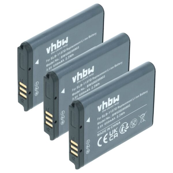 3x Bateria vhbw para Samsung SLB-1137d - 750mAh, 3.6V