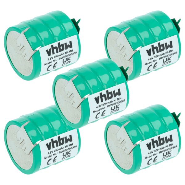 Bateria Botão Recarregável V250H 3 Pinos 250 mAh 4.8 V NiMH vhbw (Pack 5)