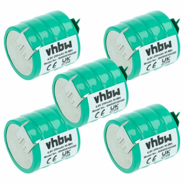 Bateria Botão Recarregável V250H 3 Pinos 250 mAh 4.8 V NiMH vhbw (Pack 5)